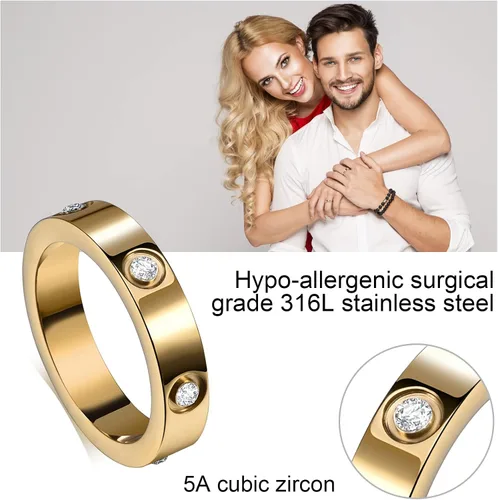 Miniatura 3 de Anillos de amor de la amistad chapados en oro de 18 quilates con circonita cúbica de acero inoxidable, anillos de promesa de boda, anillos de amor