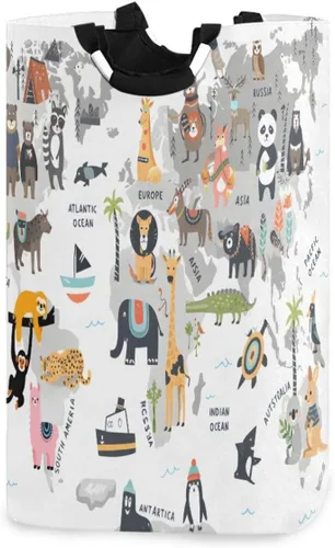 Miniatura 2 de senya Cesta de almacenamiento grande con asas, organizador plegable para ropa de guardería, juguetes, mapa del mundo animal Multi 5