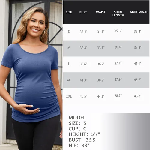 Miniatura 145 de GINKANA Blusas de maternidad de manga corta, diseño floral, fruncido, casual, para mamá, para embarazo