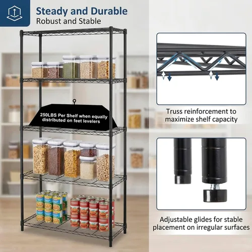 Miniatura 4 de Dkeli Estantes de almacenamiento de metal resistentes ajustables de 5 niveles, capacidad de 250 por estante, 36 x 14 x 72 pulgadas, estante de Negro