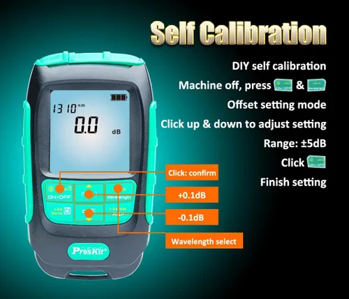 Miniatura 10 de Pro'sKit Tool Solutions MT-7617 Mini Palm 2 en 1 Medidor de potencia óptica de fibra óptica Medidor de potencia compacto Soporte de 10 longitudes