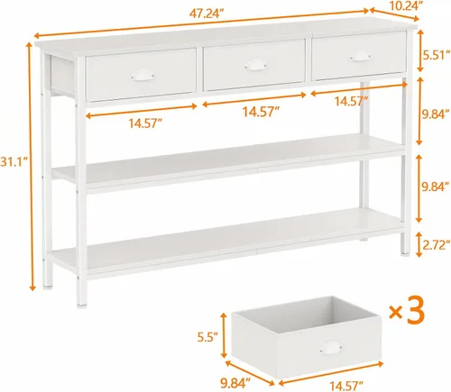 Miniatura 3 de Furologee - Mesa de consola larga de 47" con 3 cajones, mesa de sofá, mesa de entrada con estantes de almacenamiento de 3 niveles, estante