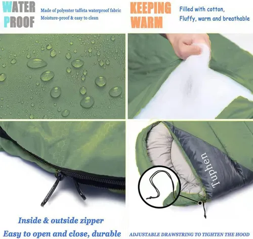 Miniatura 2 de tuphen - Sacos de dormir para adultos, niños, niñas, mochileros, senderismo, camping, forro de microfibra, clima frío y cálido, 4 estaciones, uso