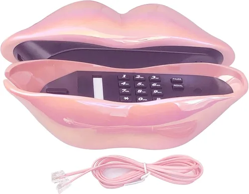 Miniatura 4 de Teléfono de Labios Rosados, Benotek Juego de Teléfono Fijo con Cable para Casa, Oficina, Hotel, Divertido y Lindo Teléfono de Boca para Fotografía