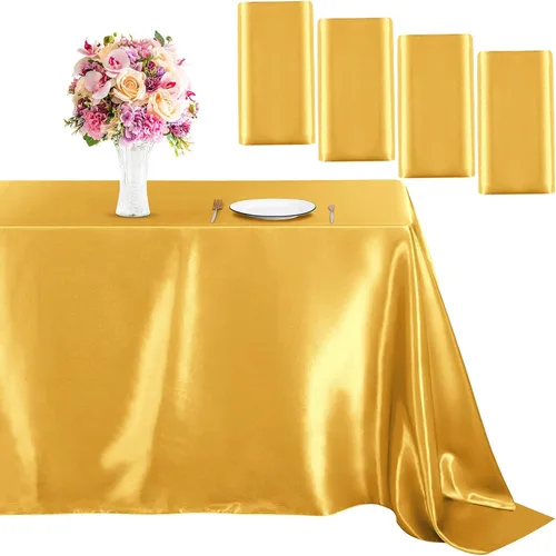 Miniatura 14 de MCEAST Paquete de 2 manteles rectangulares de satén de 102 x 58 pulgadas, mantel de seda brillante, decoración de mesa de tela suave para decoración