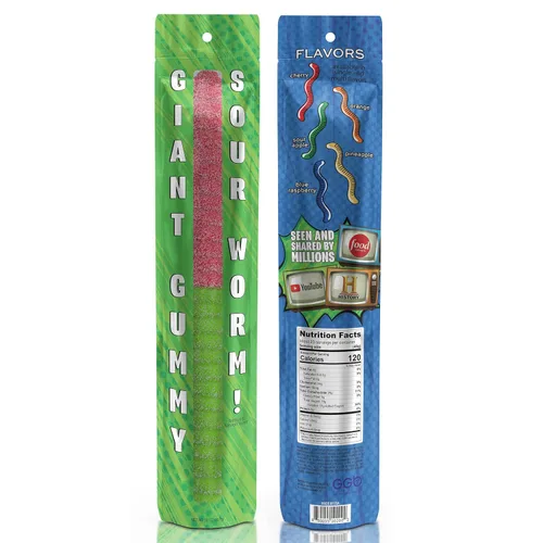 Miniatura 3 de Gusano de gomita gigante agrio – Caramelo de gomita grande de 2 libras con gran sabor picante de GGB Candies (cereza/manzana agria)