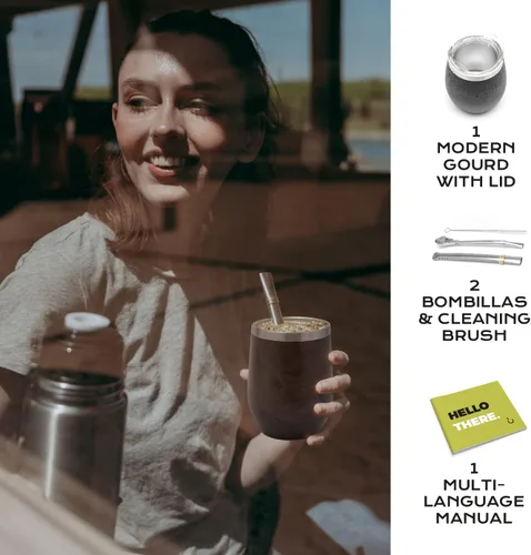 Miniatura 3 de BALIBETOV Kit de 5 piezas de taza grande de yerba mate y bombilla, incluye una calabaza de yerba mate de 8 oz con tapa, dos bombillas (pajitas mate)