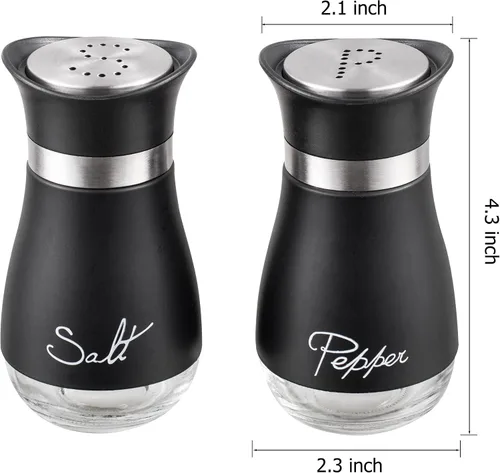 Miniatura 7 de Lonffery Salero y pimentero, botella de acero inoxidable y vidrio, juego de 2, negro
