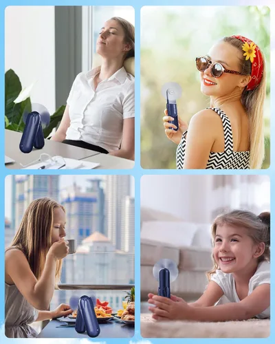 Miniatura 7 de Mini Ventilador de Mano, Ventilador de Mano Portátil con USB Recargable, Batería Operada de 2000 mAh, 3 Velocidades Ajustables, Pequeño Ventilador