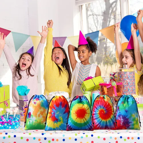 Miniatura 5 de 24 bolsas de regalo de fiesta de teñido anudado con cordón, bolsa de regalo de cumpleaños, bolsa de golosinas coloridas, bolsas de poliéster