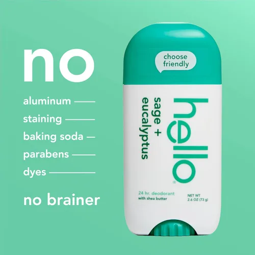Miniatura 6 de hello Desodorante sin aluminio de salvia y eucalipto para mujeres y hombres con manteca de karité, frescura 24 horas, desodorante sin bicarbonato