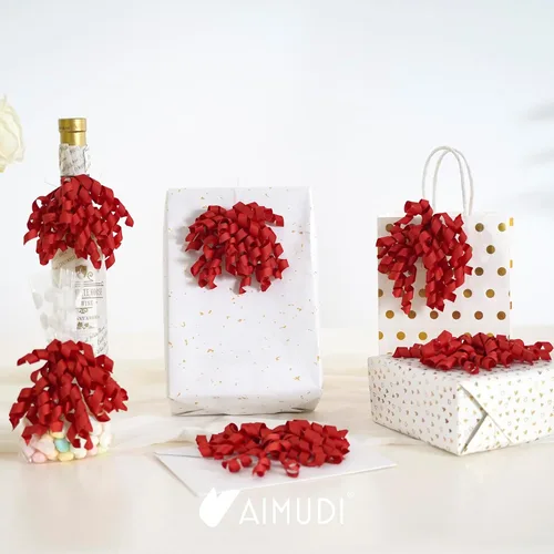 Miniatura 3 de AIMUDI Lazos rizados rojos de 4 pulgadas, lazos de cinta rizada autoadhesivos, lazos para envolver regalos, cinta de grogrén, lazos para bolsas