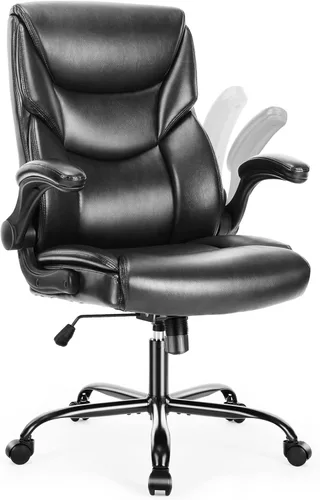 Miniatura 10 de DUMOS Silla de oficina de piel sintética, sillas de escritorio ergonómicas ejecutivas para computadora con reposabrazos abatibles ajustables, silla