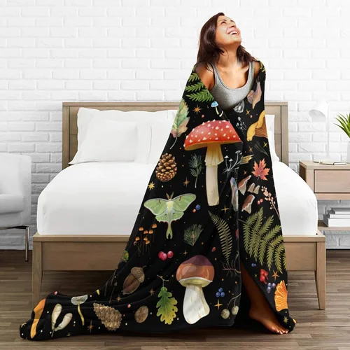 Miniatura 6 de Manta de franela de vellón de hongos, manta de felpa ligera y acogedora para dormitorio, sala de estar, sofá o sillón, 50 x 40 pulgadas