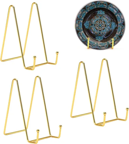 Miniatura 14 de Kruodop Paquete de 3 soportes de placa para exhibición, soporte de placa de 4 pulgadas, soporte de marco de metal para libros, imágenes, caballete