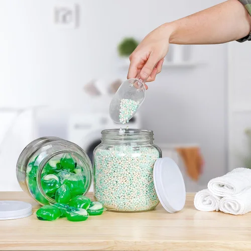 Miniatura 5 de Cornucopia Brands Tarro de vidrio transparente de boca ancha de 64 onzas, libre de BPA de grado alimenticio con tapa de metal (medio galón); tarro