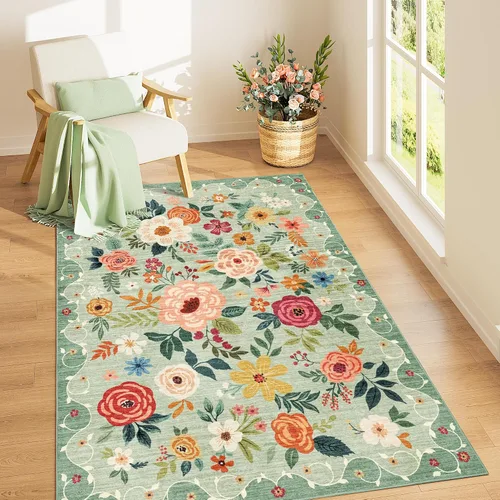 Miniatura 85 de DUKINO Alfombra de área de 6 x 9 pies, alfombra floral para sala de estar, ligera, antideslizante, lavable, alfombra de interior de pelo bajo