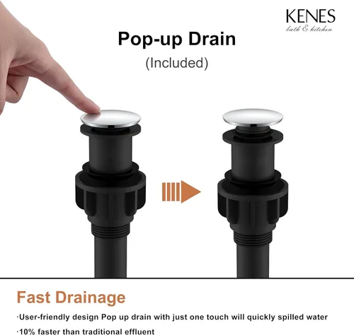 Miniatura 9 de KENES Grifo de lavabo de baño de una sola manija cromada, grifo de lavabo de baño alto con líneas de suministro de agua y desagüe de fregadero Cromo