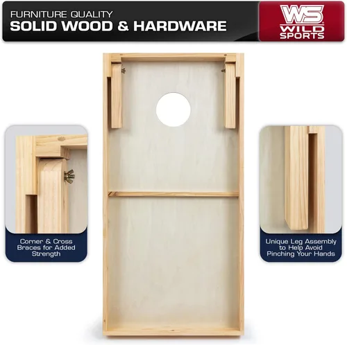 Miniatura 3 de Wild Sports - Set para jugar al cornhole (meter sacos pequeños en un agujero) con tablero de madera de 2 x 4 pies y 8 sacos con frijoles, diseño