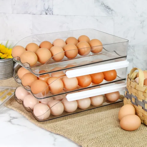Miniatura 7 de Creekview Home Emporium Recipiente para huevos para refrigerador, cajón de plástico transparente apilable de 3 niveles, 4 docenas de capacidad