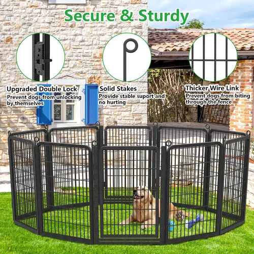 Miniatura 4 de Corralito para perros, 40 pulgadas de altura, 14 paneles con umbral bajo, puerta completa y doble cerradura, cerca para perros al aire libre