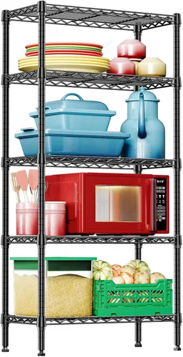 Miniatura 29 de IZEUK Estantes de almacenamiento de metal cromado de 5 niveles, estantería de alambre ajustable para cocina, baño, despensa, oficina, garaje, Cromo