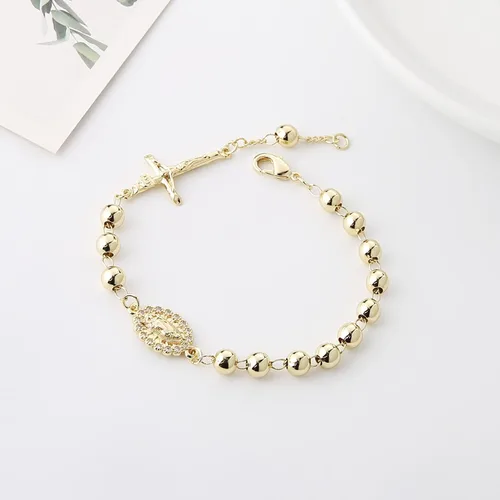 Miniatura 75 de HZMAN Pulsera de cruz con cuentas de rosario virgen de Guadalupe ajustable para mujer, regalo de joyería