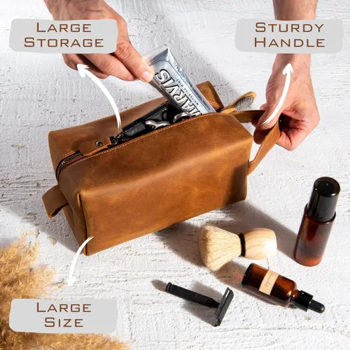 Miniatura 6 de Neceser de cuero personalizado para hombres – Kit Dopp de afeitado grabado personalizado con nombre o inicial, regalo de viaje para padrinos