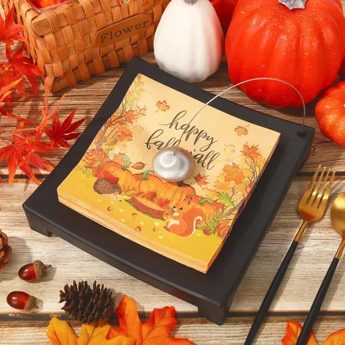 Miniatura 3 de Whaline Paquete de 80 servilletas de papel de otoño coloridas de calabaza con hojas de otoño para almuerzo, servilletas desechables de postre