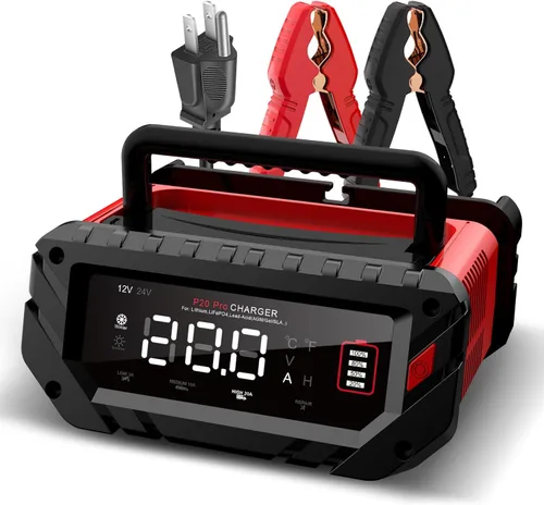 Cargador de batería de coche de 20 amperios, cargador automotriz inteligente de 12 V/24 V, mantenedor de batería, cargador de goteo para automóvil,