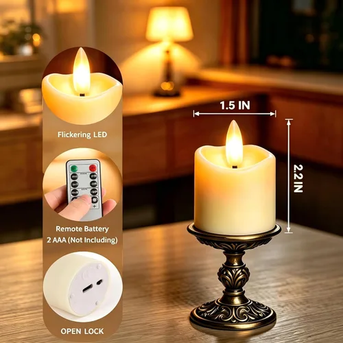Miniatura 8 de Velas de té recargables sin llama con temporizador remoto, 1.5 x 2.2 pulgadas, velas votivas eléctricas falsas parpadeantes para aniversario, boda