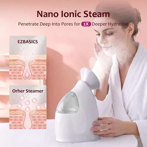 Miniatura 4 de EZBASICS Vaporizador facial iónico para el hogar, humidificador de niebla cálida atomizador para cara, sauna, spa, senos nasales, hidratación, Azul