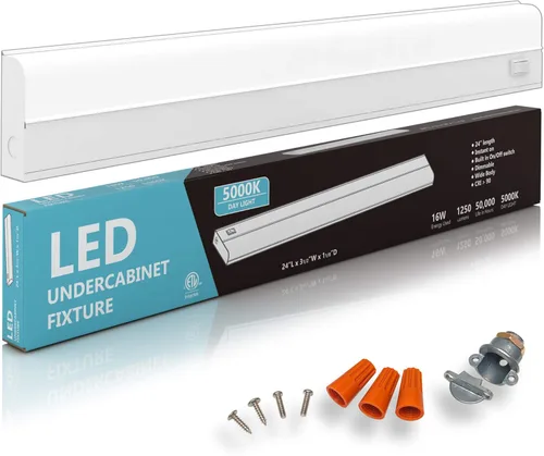 Barra de luz LED para tareas bajo alacena, de 16 W y 24 pulgadas, regulable, CRI>90, 5000 K (luz de día), cuerpo ancho, base de metal de larga 5000K