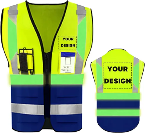 Miniatura 24 de Chaleco de seguridad de alta visibilidad reflectante con bolsillos y cremallera personalizado su logotipo ropa de trabajo de seguridad