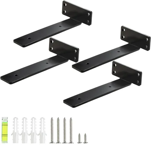Miniatura 15 de HEART ART Soporte flotante para estante de 6 pulgadas, paquete de 2 soportes de estante resistentes, soportes en L para estantes, color negro, 6