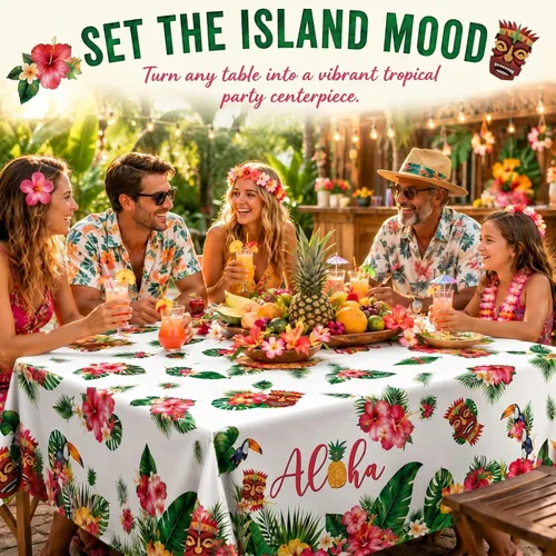 Miniatura 7 de Breling Paquete de 3 manteles hawaianos para decoración de fiesta Luau, 108 x 54 pulgadas, recuerdos de fiesta Luau, manteles de hojas de palmera