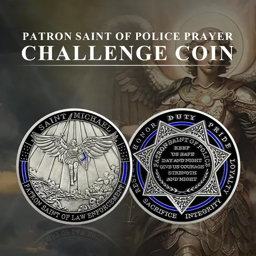 Miniatura 5 de BHealthLife San Miguel Policía Oración Desafío Moneda Aplicación de la Ley Delgada Línea Azul Monedas Conmemorativas Regalo