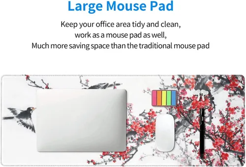 Miniatura 8 de Alfombrilla de mouse para juegos con diseño de pájaros y flores de cerezo, alfombrilla de escritorio grande XL, alfombrilla larga extendida