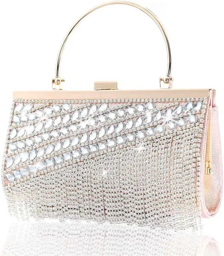 Yokawe Bolso de mano con cristales brillantes para mujer bolso de noche con borla de diamantes de imitación para bodas fiestas bailes cócteles