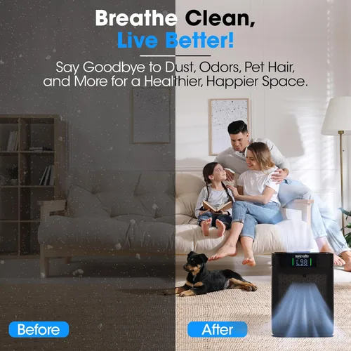 Miniatura 3 de SereneLife Purificador de aire HEPA para el hogar, WiFi inteligente y control de aplicaciones, purificador de aire ultra silencioso para dormitorios