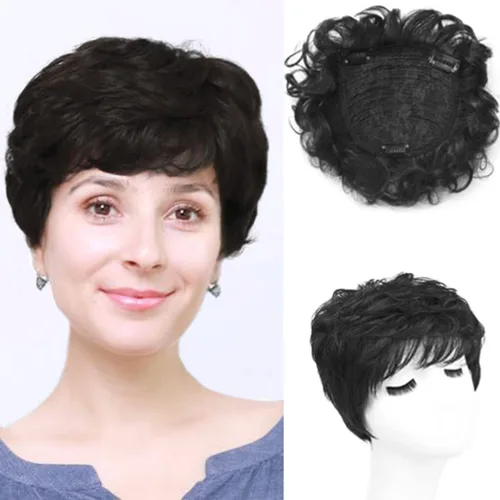 Miniatura 7 de Peluca de repuesto para cabello rizado, peluca de cabello humano corto con clip, pieza de cabello ondulado para mujeres con pérdida de cabello