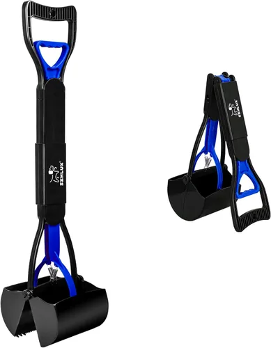SZHLUX Recogedor de excrementos para perros de 28", plegable con material irrompible y resorte duradero para césped y grava, azul