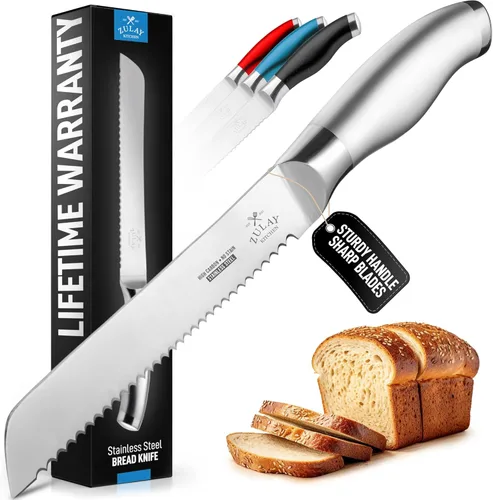 Zulay - Cuchillo de pan dentado, cuchillo de pan de acero inoxidable para pan casero, pastel, bagel, cortador de pan de una pieza y cortador de pan