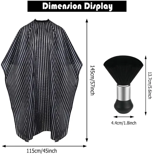 Miniatura 2 de FEBSNOW Capa profesional de corte de cabello con cepillo para el cuello, capa de peluquería de salón, accesorios de corte de cabello (rayas negras)