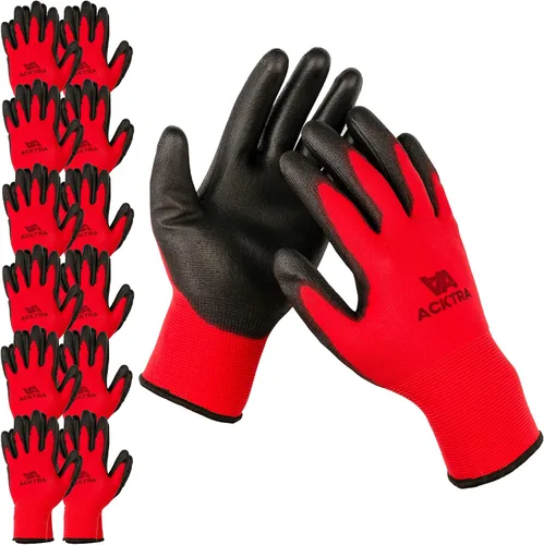 Miniatura 11 de ACKTRA - Guantes de trabajo de seguridad ultrafinos recubiertos de poliuretano, 12 pares, WG002, color negro/negro, talla L