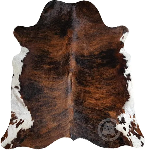 Sunshine Cowhides Alfombra de piel de vaca tricolor 100% genuina, diseño de brindle oscuro, estilo moderno, alfombra de piel de animal y alfombra