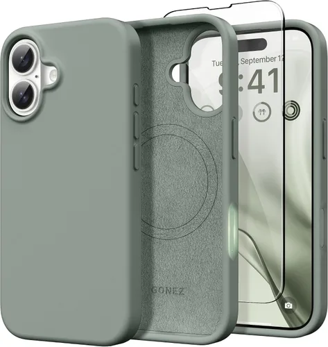 Miniatura 211 de GONEZ Funda de silicona para iPhone 14 Pro Max, compatible con MagSafe, con protector de pantalla + protector de lente de cámara, silicona líquida a