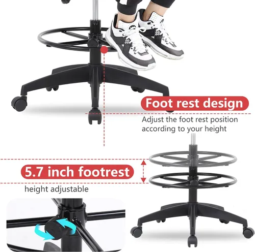 Miniatura 5 de BestOffice Silla de dibujo alta silla de oficina ajustable giratoria de malla con soporte lumbar, brazos reposapiés, respaldo medio para adultos
