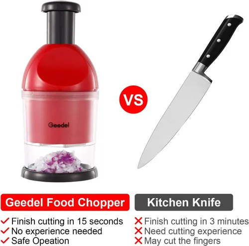 Miniatura 5 de Geedel - Picador de alimentos, manual fácil de limpiar, picador de verduras de mano, apto para lavavajillas, picador de cebolla para verduras, Rojo