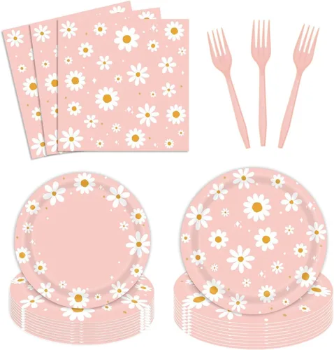 Juego de vajilla de 96 piezas para fiesta de cumpleaños de margaritas, incluye platos de papel, servilletas, tenedores, uno dos geniales suministros